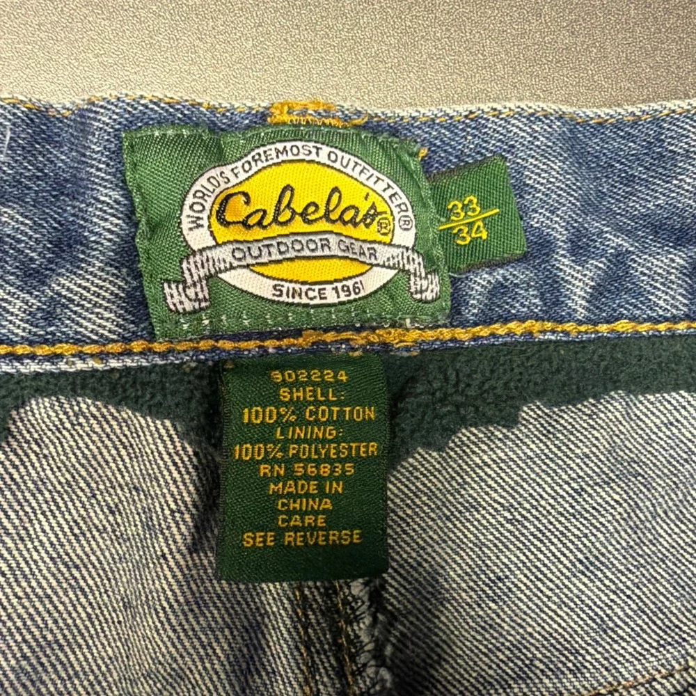 Cabelas Fleece Lined Denim Jeans Mens 33x34 Medium Wash Raw Hem Cutoff‎ Rugged